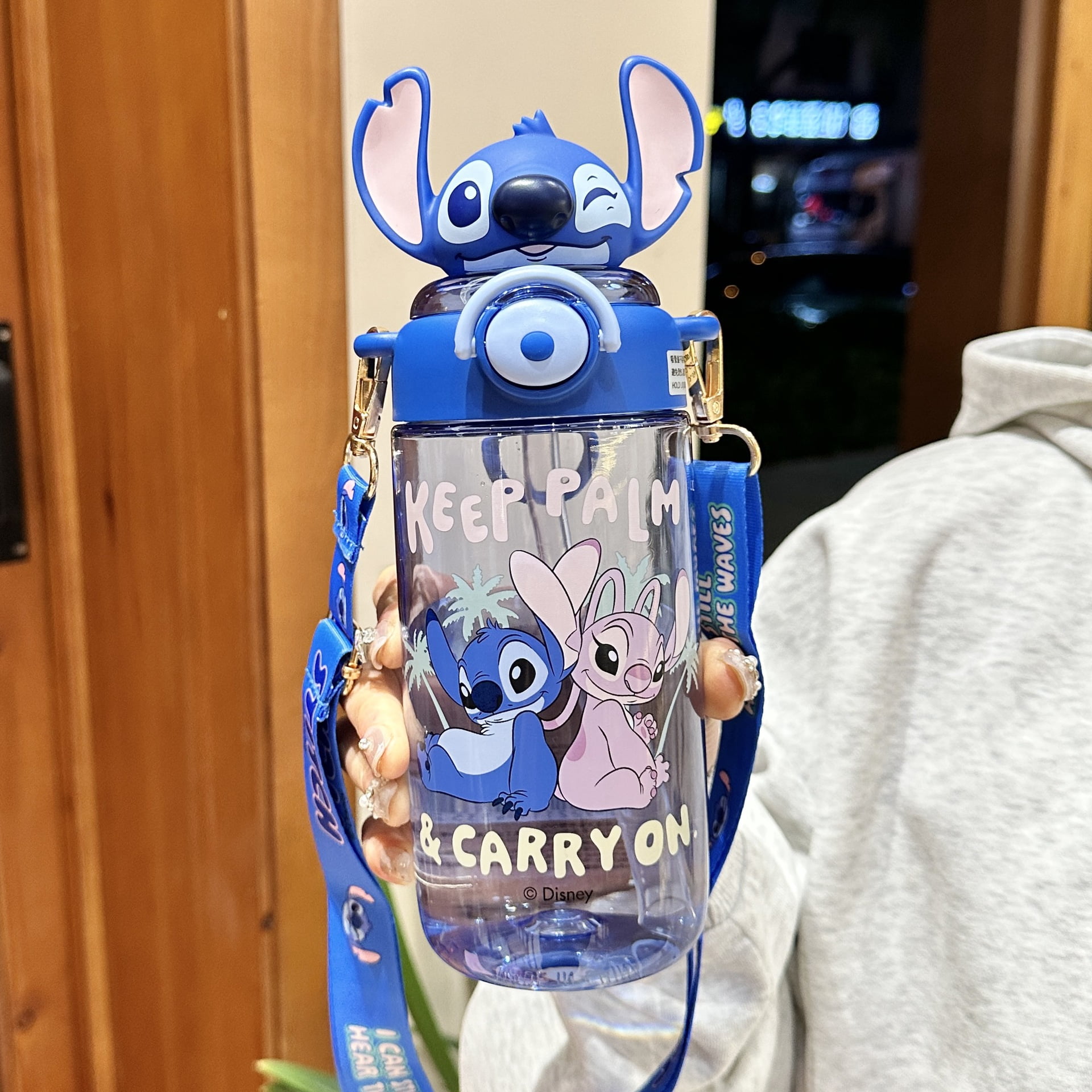 YOSENING 650ML/22OZ Cute Stitch Cup with Straw - Portable Water Bottle with Shoulder Strap for Kids, Boys & Girls QQH624-1881