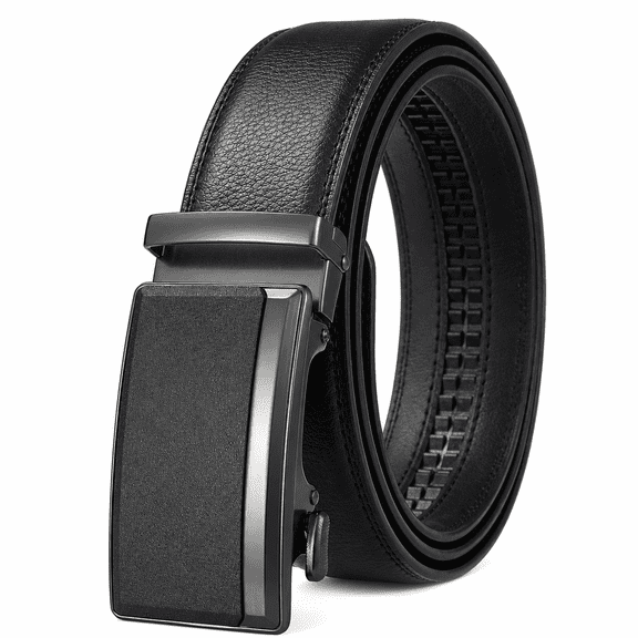 TRISJEM Men's Plus Size Ratchet Belt, Adjustable PU Leather Strap with Matte Gunmetal Buckle, Trim-to-Fit Design for Big and Tall Sizes