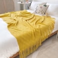 thumbnail image 2 of Fringed t-ullfilt linen, solid color and scottish-nordic yellow, blanket, fashion, soft blanket sofa decorative throws 130*200+15CM sh, 2 of 5