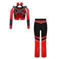 thumbnail image 3 of Doomiva Kids Girls Gymnastics Dance Outfits Long Sleeve Sparkly Color Block Cross-back Crop Top with Flared Pants Set Black 16, 3 of 4