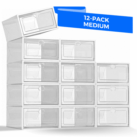 RIOUSERY Shoe Storage Box Set of 12  Clear Plastic Stackable Shoe Organizer for Closet  Shoe Containers with lids  Space Saving Sneaker Containers Bins Holders  Fit up to US Size 12