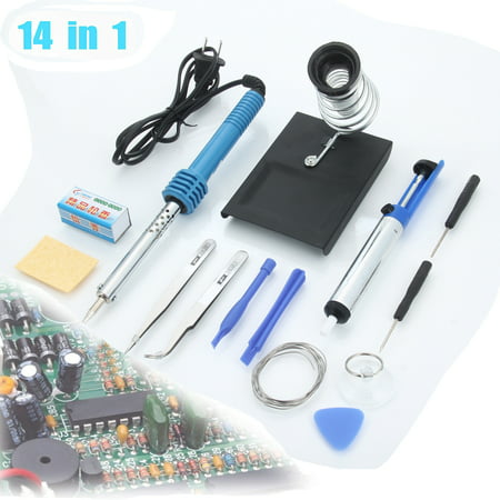 Ktaxon 14 in 1 60W 110V Soldering Iron Kit Set Station, Include Desoldering Pump,  Tweezers, Rosin, Suction Cup, (Best Soldering Iron Wattage For Circuit Boards)