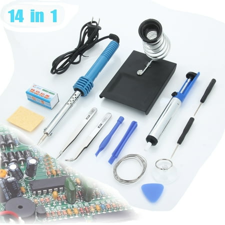 Ktaxon 14 in 1 60W 110V Soldering Iron Kit Set Station, Include Desoldering Pump,  Tweezers, Rosin, Suction Cup, (Best Portable Soldering Iron)