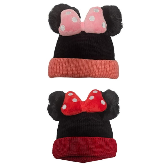 2pc Winter Minnie inspired Pom Beanies, Mickey minnie hat, winter hat , Mickey Minnie inspired , faux pearl beanie, Pom Pom hat / beanie