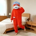 thumbnail image 4 of Funny Big Mouth Monster Onesie - Soft Plush Animal Cosplay Pajamas with Pink Hair Comb for Halloween, Loungewear & Party Costume (Red-M), 4 of 10