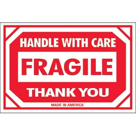 2 x 3 in. - Fragile - Handle with Care Labels - Red & White - Roll of 500