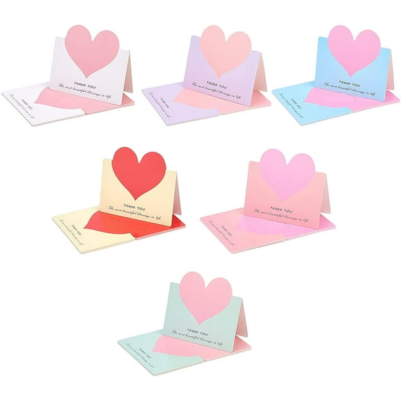 60 Pcs 6 Colors Paper Greeting Cards for Thanksgiving Day Heart with Word Pattern Mixed Color fold: 8.5x9.7cm unfold: 13.5x9.7x0.03cm 10pcs/color