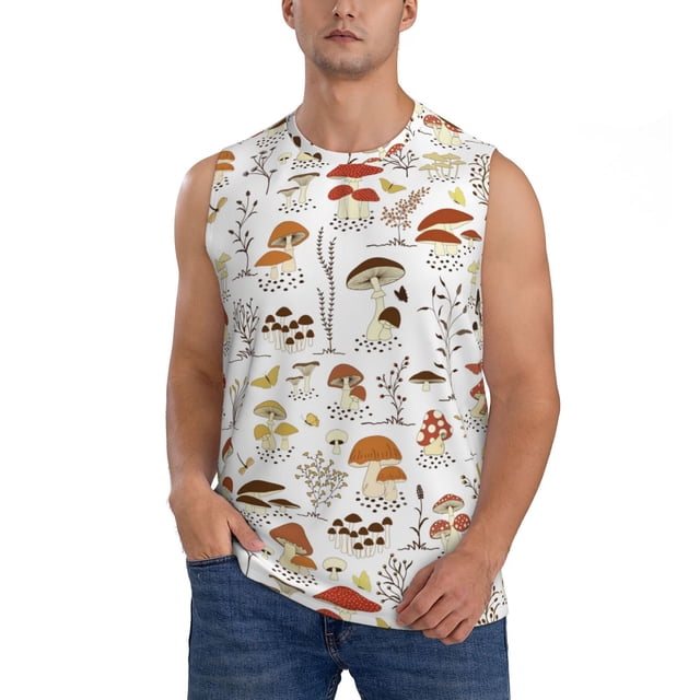 Fotbe Mushrooms And Butterflies Men's Camiseta sin Mangas Estampada para Hombres, Playera Casual para Gimnasio, Entrenamiento, Playa-XX-Large