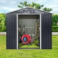 thumbnail image 6 of 7x4.3 FT Outdoor Storage Shed, Metal Garden Tool Shed with Vents, Window and Sliding Door, Waterproof Organization for Home/Backyard/Lawn Storage, Grey, 6 of 7