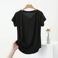 thumbnail image 4 of Wyobmus Women Basic T Shirt Casual Short Sleeve Basic Going Out Tops Slim Fitted V-Neck Tight T Shirts Blouse B-Black, 4 of 5