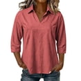 thumbnail image 5 of cocolona Womens Solid Color Collared Blouses 3/4 Sleeve Casual Shirts Summer Vacation Beach Tops, 5 of 7
