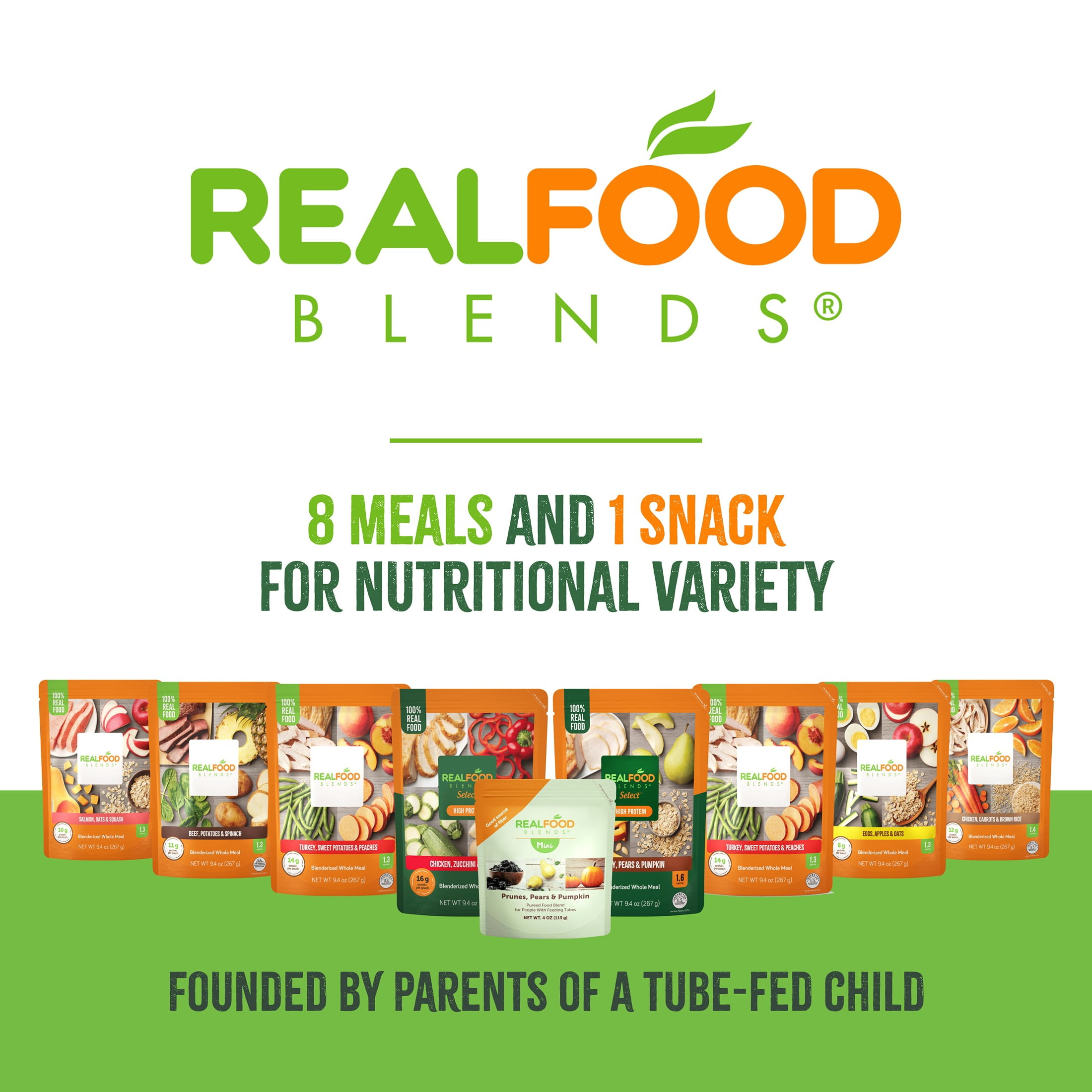 Real Food Blends Chicken, Carrots & Brown Rice - Pureed Food Meals for Tube Feeding with Protein, Vegetables & Fruits - 340 Calories for Lunch & Dinner - 9.4 oz (Pack of 12)