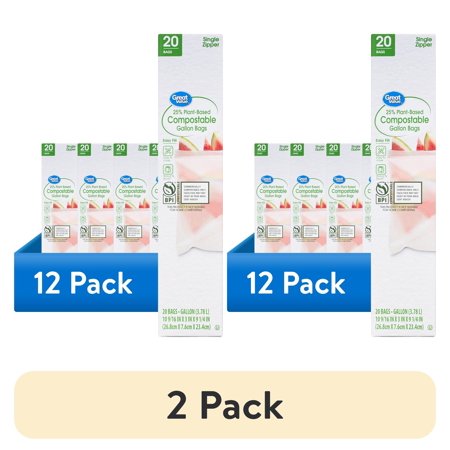 (2 pack) Great Value 25% Plant-Based Compostable Gallon Bags, 20 Count