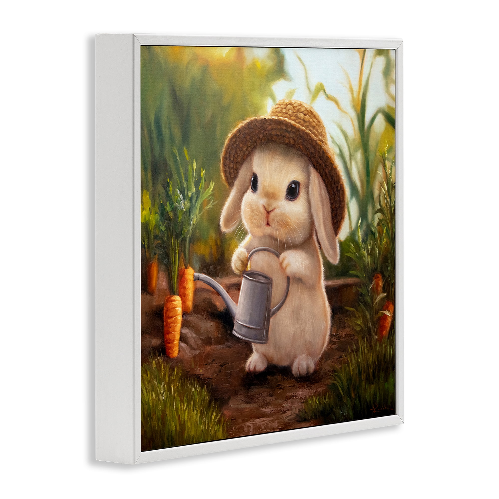 Stupell Industries Bunny with Carrot Garden White Framed Giclee Art, design by Lucia Heffernan