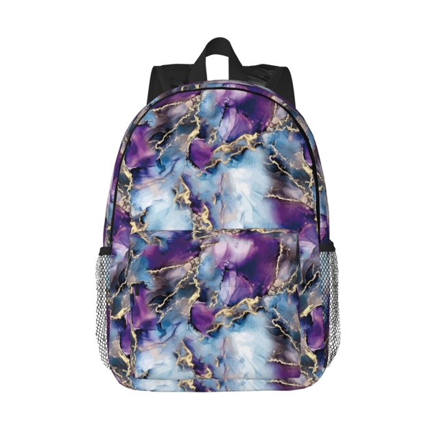 Lukts Purple Marble Texture Pattern 15 Inch Student Backpack, Waterproof Laptop Backpack with Adjustable Shoulder Straps, Lightweight Travel, Campus Backpack, Unisex