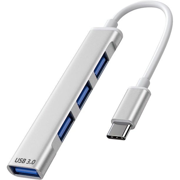 Adaptador multipuerto USB C a USB, divisor USB C de 4 puertos de aluminio para laptop, 3/4 Data USB Hub compatible con Pro/Air, Pro, , Chromebook | Teclado, , HDD