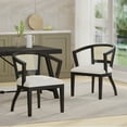 thumbnail image 2 of GDF Studio Delwood Traditional Upholstered Wood and Cane Dining Chairs, Set of 2, Black, Natural Brown, and Cream Fabric, 2 of 9