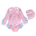 thumbnail image 4 of Shadoumai Girls Long Sleeve Swimsuit With Floral Ruffle Trim Sun Swimwear For Toddler Little Kid And Big Kid, 4 of 6