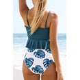thumbnail image 2 of Cupshe Women's Smocked Ruffled High Waisted Bikini Set Swimsuit Blue Leafy, M, 2 of 5