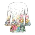 thumbnail image 5 of ICHUANYI Clearance Women's Casual Trumpet 3/4 Sleeve Printed Buttoned Basic Ruched Corset Tunic Tops Pleated T-shirts Blouses(White, M) ICHUANYI WER2023080800647, 5 of 5