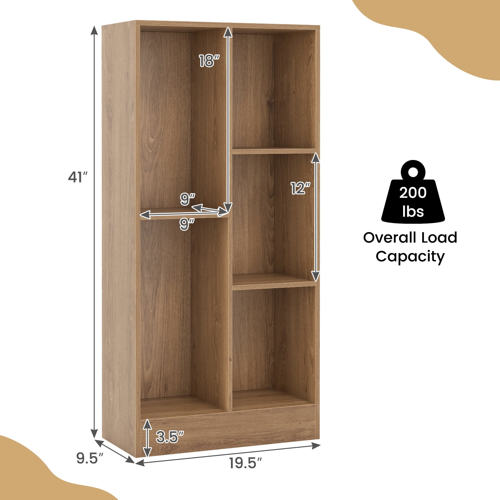 Giantex 5-Cube Bookcase, Freestanding Bookshelf w/ 2 Anti-toppling Kits, Modern Storage Unit, Display Shelving, Natural