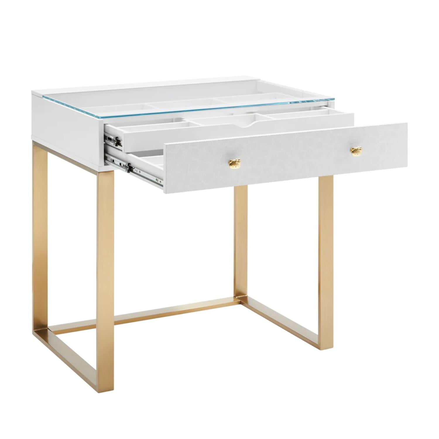 Impressions Vanity Hello Kitty SlayStation Vanity Table with Drawers, Makeup Vanity Dressing Table (Gold)