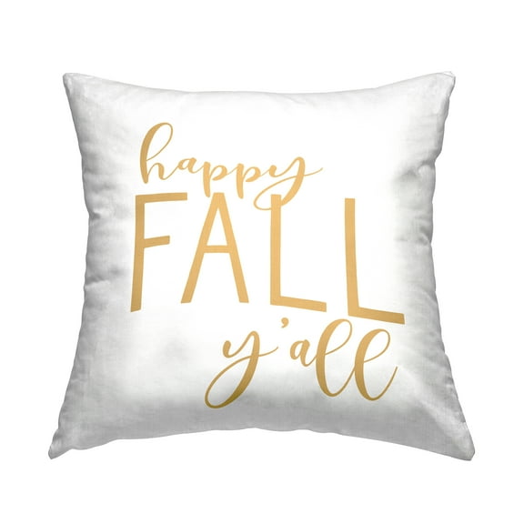 Stupell Industries Happy Fall Y'all Autumn Calligraphy Design by Lettered and Lined Throw Pillow