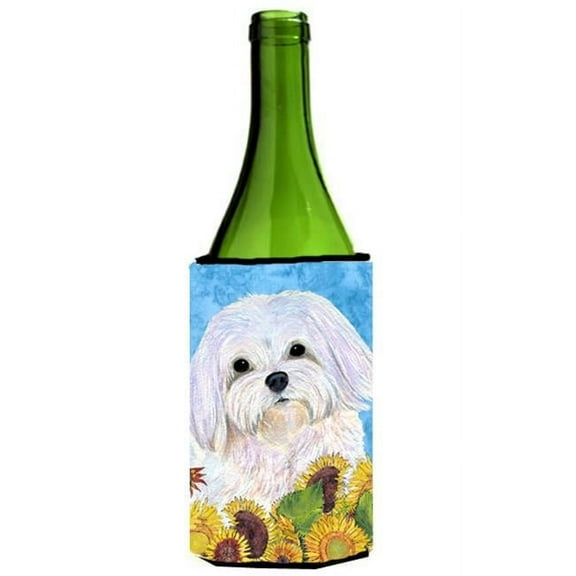 Maltese In Summer Flowers Wine bottle sleeve Hugger - 24 oz.