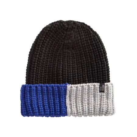 Steve Madden Mens Ribbed Knit Colorblock Beanie Hat Black O/S