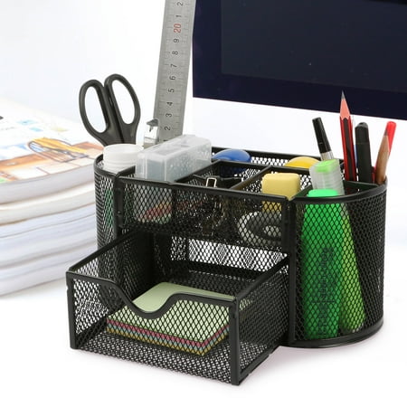 Office School Home/Teacher Supplies Mesh Desk Pen Organizer. Comes W/ 4 Pencil Cups For Highlighters/Pens/Sharpie, 4 Square Compartments For Paper Clips/Sticky Notes & 1 Supply Drawer (Best Way To Come Off Meth)