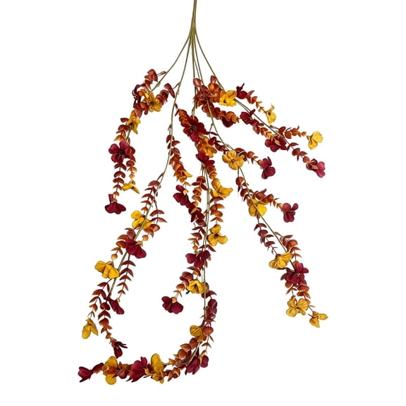 1Pcs Artificial Fall Wisteria Hanging Flowers ,Fake Violets Hanging Plant,Outdoor Plants Autumn Decor Faux Violet With Eucalyptus Realistic Uv Resistant Trailing Vine Thanksgiving Porch Yard,A
