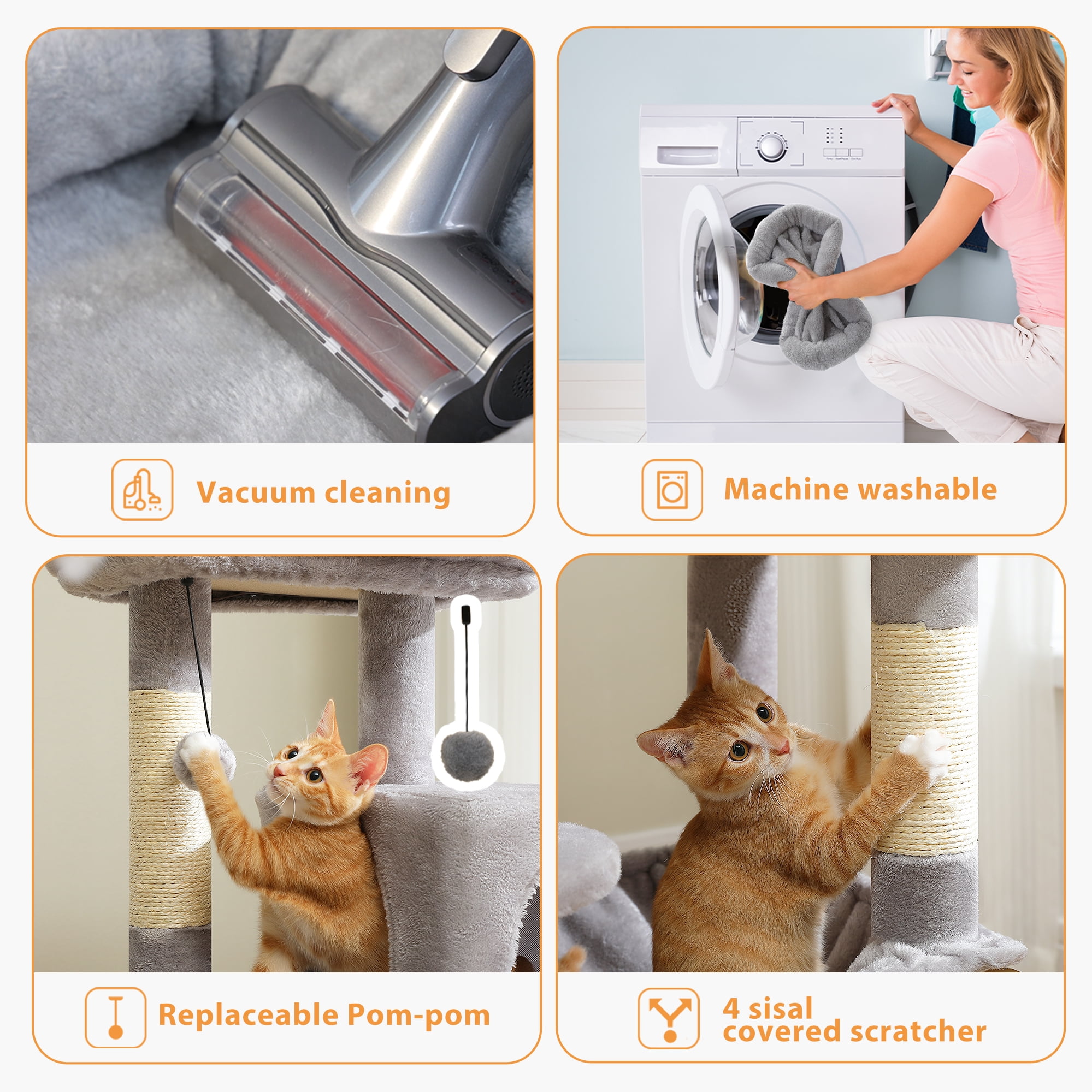 PEQULTI 45.7" Multi-Level Cat Tree Large Cat Tower Indoor with Condo and Hommock Light Gray