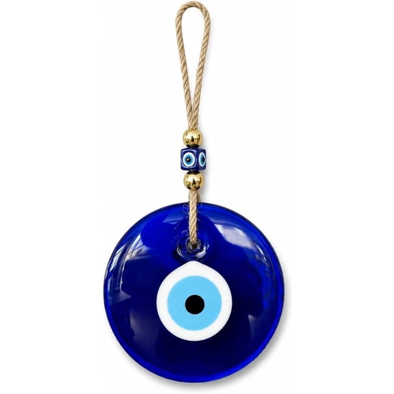 Evil Eye Wall Hangings, 2 Pcs Blue Nazar Style Hanging Decorations, Round Glass-Style Eye Ornaments with Rope for Door, Window, Wall, Office, Balcony, Garden Room and Boho Home Decor