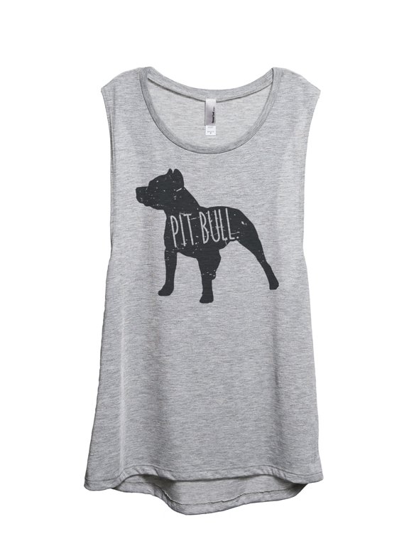 Pit Bull Dog Silhouette Women's Sleeveless Muscle Tank Top Sport Grey Small