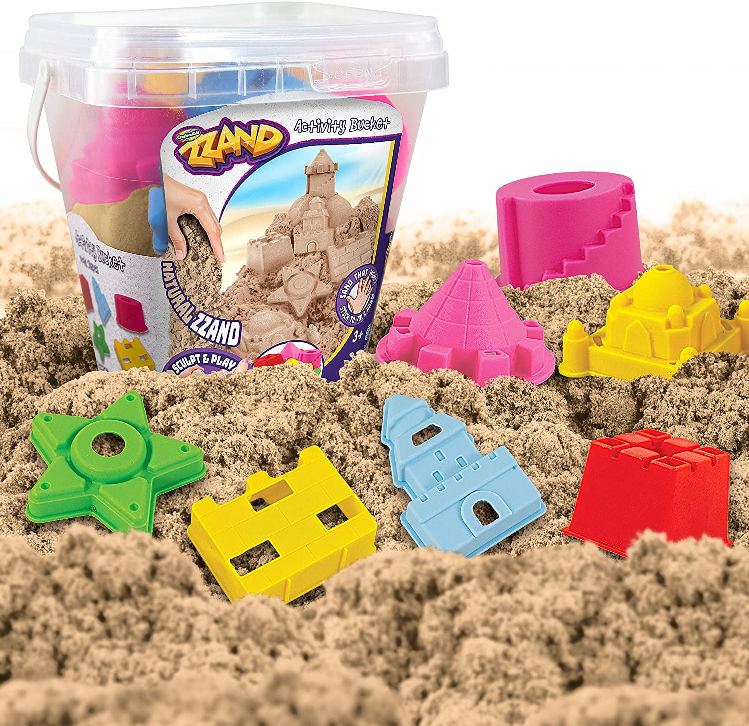Creative Kids Play Sand Bucket Activity Kit Natural Scented 500 Gr of Sand 7 Molded Tools in