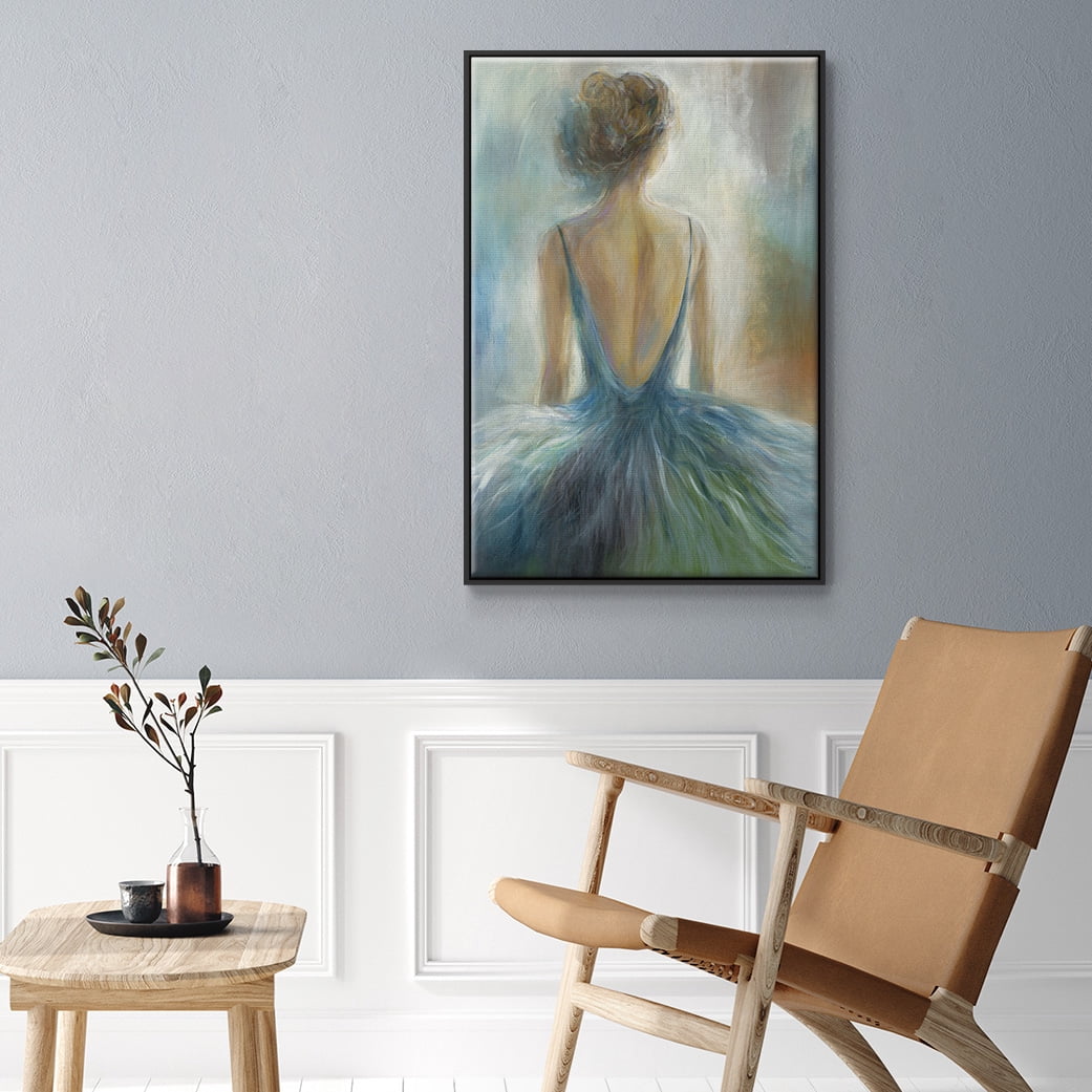 Lady in Blue Framed Premium Gallery Wrapped Canvas - Ready to Hang - 17 x 25 - Black Floating Frame