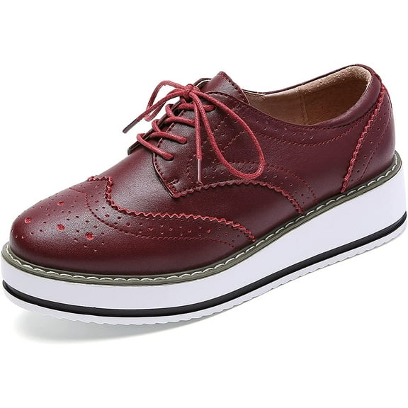 Women's Platform Lace-Up Wingtips Square Toe Oxfords Shoe