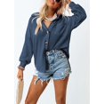 thumbnail image 2 of Womens Waffle Knit Button Down Shirts Casual Long Sleeve Shacket Jacket Boyfriend Tops Blouses Loose Fit, 2 of 6