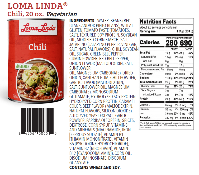 Loma Linda Plant-Based Chili in 15 oz Can