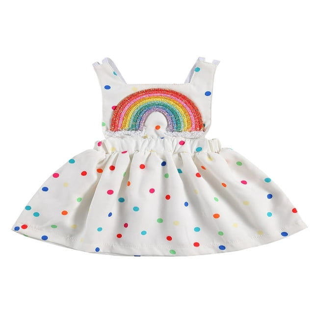 Bébé Fille Polka Dot Robe Arc-en-Ciel Sans Manches Bretelles Tenues de Soleil