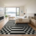 thumbnail image 3 of ODIKA 9'x12' Washable Area Rug Non-Slip, Chair-Friendly Entryway Distressed Ivory Checkered Bold Stripe Bahroom Bathroom for Dining Room, Basement, Large Office, 3 of 7