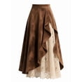 thumbnail image 2 of Jaimenalin Women Vintage Western Suede Lace Patchwork High Waist A Line Maxi Skirt with Zipper Dark Brown L, 2 of 6