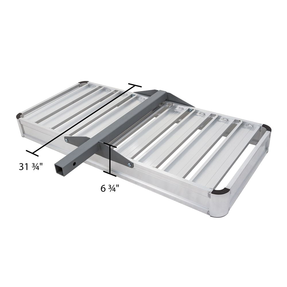 Elevate Outdoor Hitch Cargo Carrier Tray Aluminum 550 lb. Capacity - Tray 49-1/8in L x 22-5/8in W x 4-3/4in H - Unique Slatted Surface Compatible with Class III or IV 2in Receivers