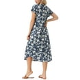 thumbnail image 3 of INSPIRE CHIC Women's V Neck Short Sleeve Summer Casual Loose with Pockets Floral Midi Dress  S Dark Blue, 3 of 6