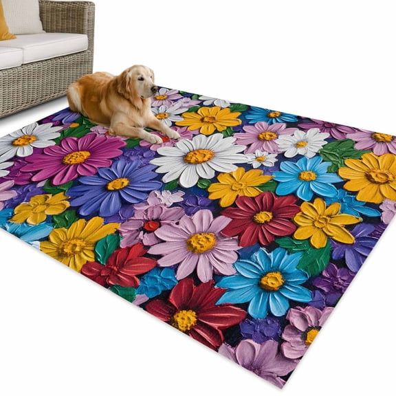 Outdoor Rug 5x8 ft Rustic Floral Bright Wildflowers Pattern Waterproof Outdoor Patio Rug Mat Non Slip Outside Area Rugs Carpet for RV,Camping,Porch,Deck,Pool,Balconybackyard,Colorful