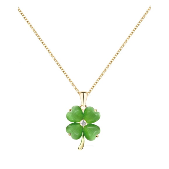 Collar BUBGDYFO con forma de trébol verde de 4 hojas para mujer con colgante giratorio