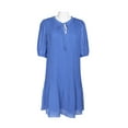 thumbnail image 3 of London Times Split Neck Tie Neck Short Sleeve Accordion Pleat Chiffon Shift Dress-BLUE / 8, 3 of 3
