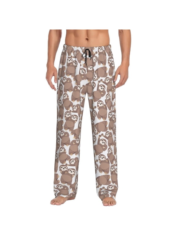 Hirioo brown sloth family for Men's PJ Pajama Pants Sleep Pants Men's Home Trousers with Pockets,S-3XL-Small