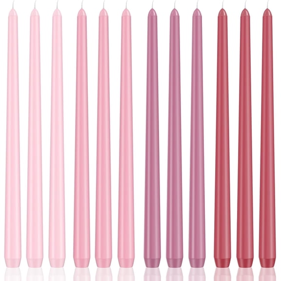 12 Pack Taper Candles, 10 inch Pink Gradient Taper Candle, Dripless and Smokeless Long Tall Tapered Candles, Unscented Dinner Candle for Wedding Party Home Decor Candlesticks