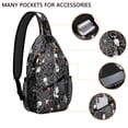 thumbnail image 2 of Sling Backpack,Halloween Spider Web and Skulls Pattern Sling Bag with Water Bottle Holder,Waterproof Sling Bag for Men/Women with Headphone Jack for Hiking,Travel, 2 of 6